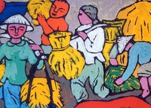 Scene from the Countryside by Thanh Hai, detail, gouache on paper.