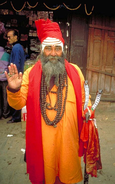 Freelance holy man, Patan. "Suddenly a wild man with long unkempt hair and bedraggled beard confronted us."