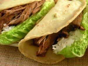 Spicy Pulled-Beef with Scallion Pancake Wraps