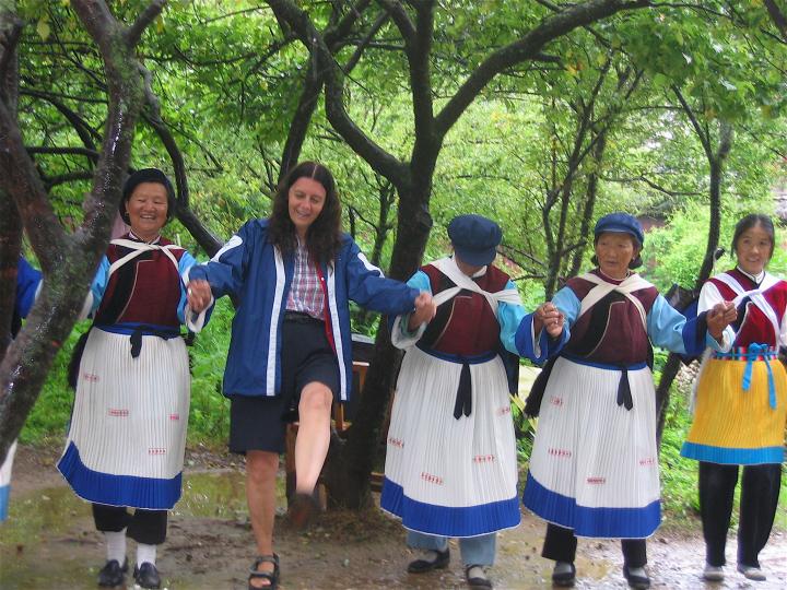 Dancing with Naxi ladies in Yunnan province.