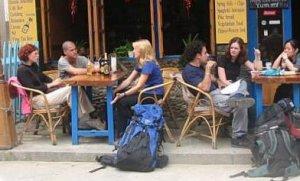 Backpackers take a break on the eve of war.