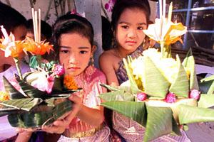These Krathongs are released on the nearest body of water in a yearly offering to the Goddess of the water. Loy Krathong festival, Thailand.