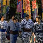 The Tokyo district of Rygoku is home of one of Japan's most famous Sumo wrestling facilities. Sumo wrestlers train very strenuously for their six annual basho tournaments, and must consume up to 10,000 calories a day to achieve and maintain their enormous stature. When they're not in training however, they can be seen strolling the city sidewalks wearing blue and white cotton robes called yukata.