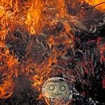 This flaming display held in mid-February is called Dondo yaki, in which huge pyres of New Year's decorations are burned to send off old spirits and to pray for health and safety in the upcoming year.