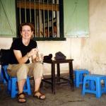 Enjoying a quiet drink in a Hanoi café.