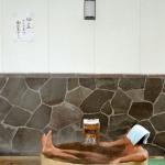 Relaxing in a cedar tub.