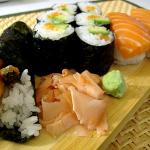 Salmon Skin Temaki, Salmon Makizushi, and Salmon Nigiri