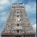 Two of the gopurams at Sri Ekambaresvara temple.  Kanchipuram, India.