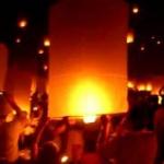 Hot air balloons or Khom Loy at the Loi Krathong Festival in Chiang Mai Thailand