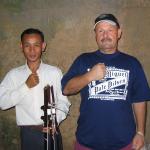 Trying out the echo chamber in the Ta Prohm Temple in Siem Reap