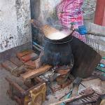 Sticky Rice being cooked on the street in Laos.