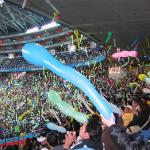 Fans release balloons at a baseball game in Osaka.
