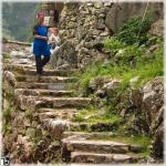 Farmer woman walking the old stone stairs (Guizhou province)