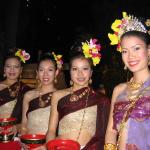 Lovely women in traditional costume served our Loy Krathong dinner.
