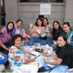Filipino maids in outside the Hong Kong Law Courts Building. 