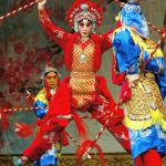 Li Hong Yan (C) from the Mei Lanfang Peking Opera Company rehearses 'a Pearl on Rainbow Bridge' at the Sydney Opera House. Following recent sell-out tours to Europe and the USA the company of over 40 extraordinary artists from Beijing will perform in Australia (in 2003) for the first time ever during it's 80 year history presenting three shows only at the Sydney Opera House.