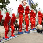 Art on display along Beijing's famed Wangfujing Street.