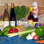Chinese 5-spice Powder, Ground Turmeric, Jasmine Rice, Rice Wine Vinegar, Fresh Limes, Green Papaya, Ripe Papaya, Red Bell Pepper, Ginger Root, Lemongrass, Garlic, Shallot, Onion, Baby Greens, Cucumber, Carrots Cellophane Noodles, Rice Paper Wrappers, Sesame Oil, Nuoc Mam (Asian Fish Sauce), Mushrooms, Fresh Mint & Cilantro, Canned Coconut Milk, Water Chestnuts, and Evaporated Milk. Wines: 2002 Beringer Chenin Blanc & 2002 Sutter Home Gewurztraminer.