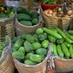 Vegetables displayed in a market in Hong Kong.