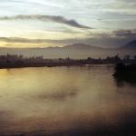 Hazy sunrise over Dakbla River Kon Tum.