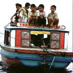 At the ferry pier in the village of Banding Agung.