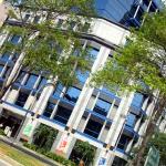 The state-of-art blue building is the place to go to for the latest computer and electronic products.