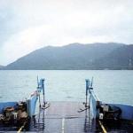 Gulf of Thailand, Near Ko Chang, Thailand. The loading platform of a massive Ko Chang ferry, which during the rainy season carries but a handful of passengers.