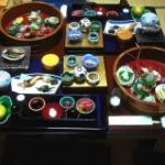 Japanese cuisine takes many forms, from single dish 'hot pots'shared around the family table, to the pastiche of bite-sized delicacies depicted here.