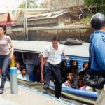 Ready, steady . . . jump! Getting off the boat sometimes requires quick reflexes and the ability to leap.