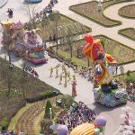 A picture of a parade (one of many at Everland) captured from a Ferris Wheel.