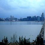 The bridge to Taipa Island, with downtown Macau in the background.