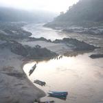 The early morning mist lifts off the Mekong River at Pakbeng.